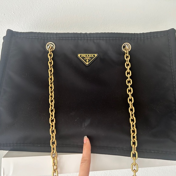 Prada Black Nylon Gold Chain Convertible Crossbody Shoulder Shopping Tote - Picture 7 of 7